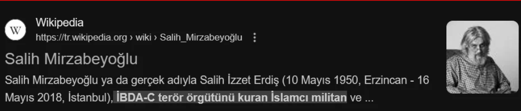 Salih Mirzabeyoğlu hakkında bilgi ekran görüntüsü